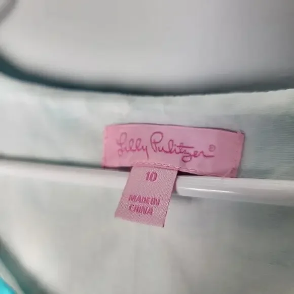 Lilly Pulitzer Teal White Embroidered Cotton Dress Size 10 Summer Resort - Picture 2 of 11